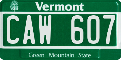 VT license plate CAW607