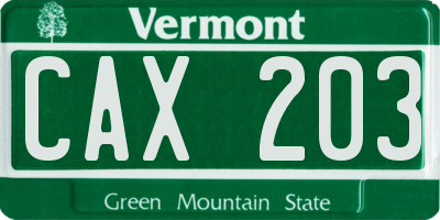 VT license plate CAX203