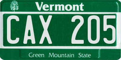 VT license plate CAX205