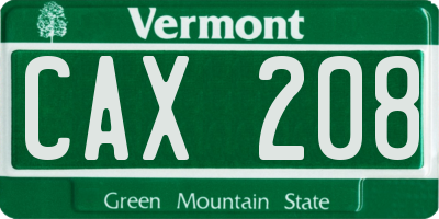 VT license plate CAX208