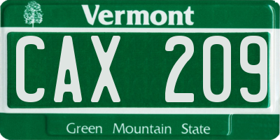 VT license plate CAX209