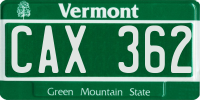 VT license plate CAX362