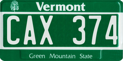 VT license plate CAX374