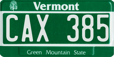 VT license plate CAX385