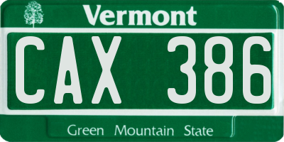 VT license plate CAX386