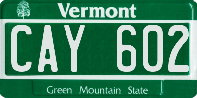 VT license plate CAY602