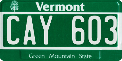 VT license plate CAY603