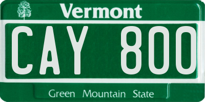 VT license plate CAY800