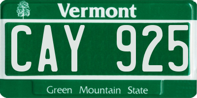 VT license plate CAY925