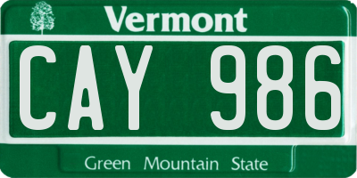 VT license plate CAY986