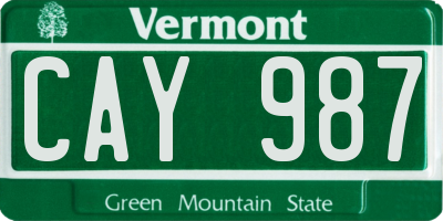 VT license plate CAY987