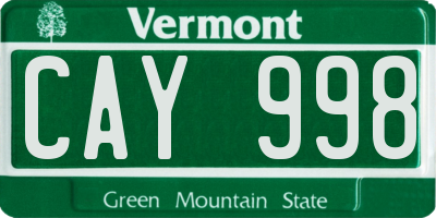 VT license plate CAY998
