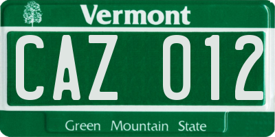 VT license plate CAZ012