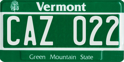 VT license plate CAZ022