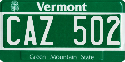 VT license plate CAZ502