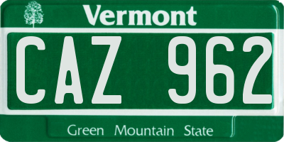 VT license plate CAZ962