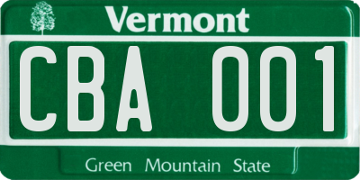 VT license plate CBA001