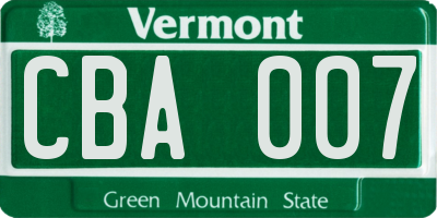 VT license plate CBA007