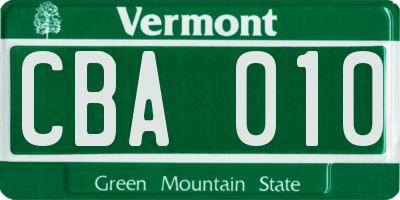 VT license plate CBA010
