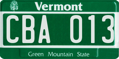 VT license plate CBA013