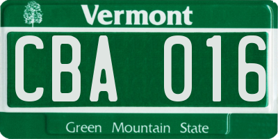 VT license plate CBA016