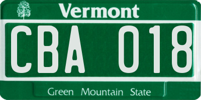 VT license plate CBA018
