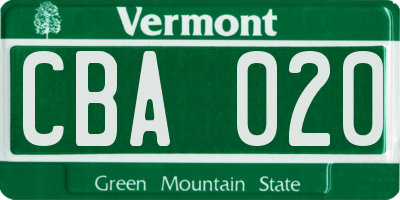 VT license plate CBA020