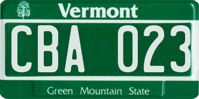VT license plate CBA023