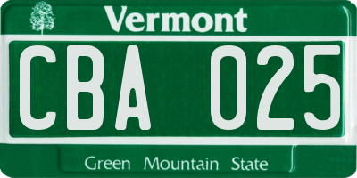 VT license plate CBA025