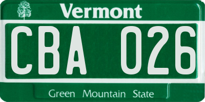 VT license plate CBA026