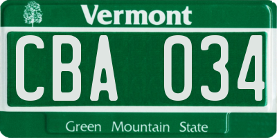 VT license plate CBA034