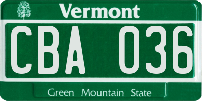 VT license plate CBA036