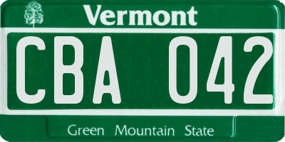 VT license plate CBA042