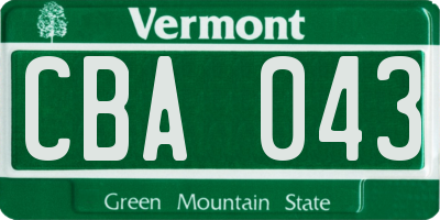 VT license plate CBA043