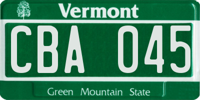 VT license plate CBA045