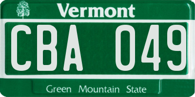 VT license plate CBA049