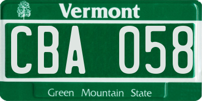 VT license plate CBA058