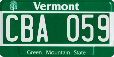 VT license plate CBA059