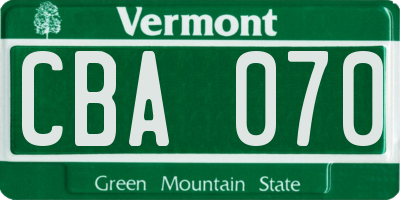 VT license plate CBA070