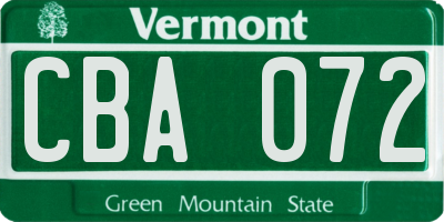 VT license plate CBA072