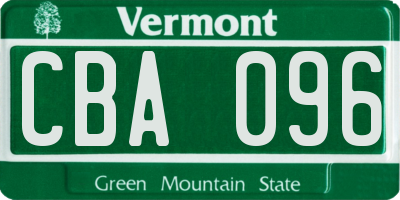 VT license plate CBA096