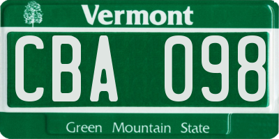 VT license plate CBA098