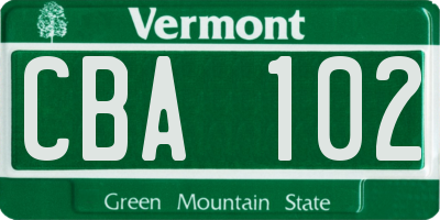 VT license plate CBA102