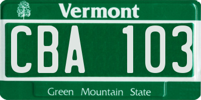 VT license plate CBA103