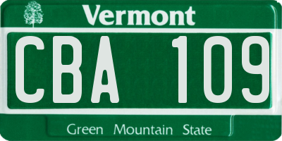 VT license plate CBA109