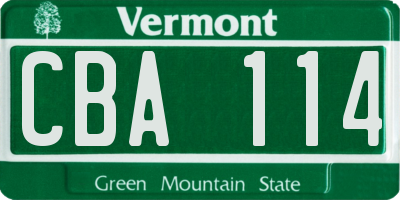 VT license plate CBA114