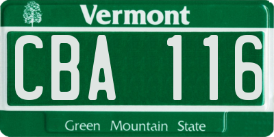 VT license plate CBA116