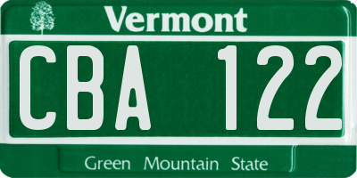 VT license plate CBA122