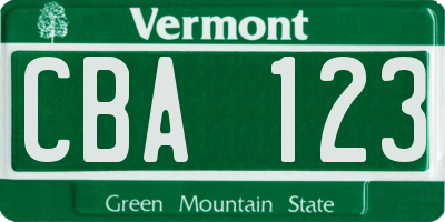 VT license plate CBA123