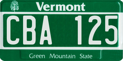 VT license plate CBA125
